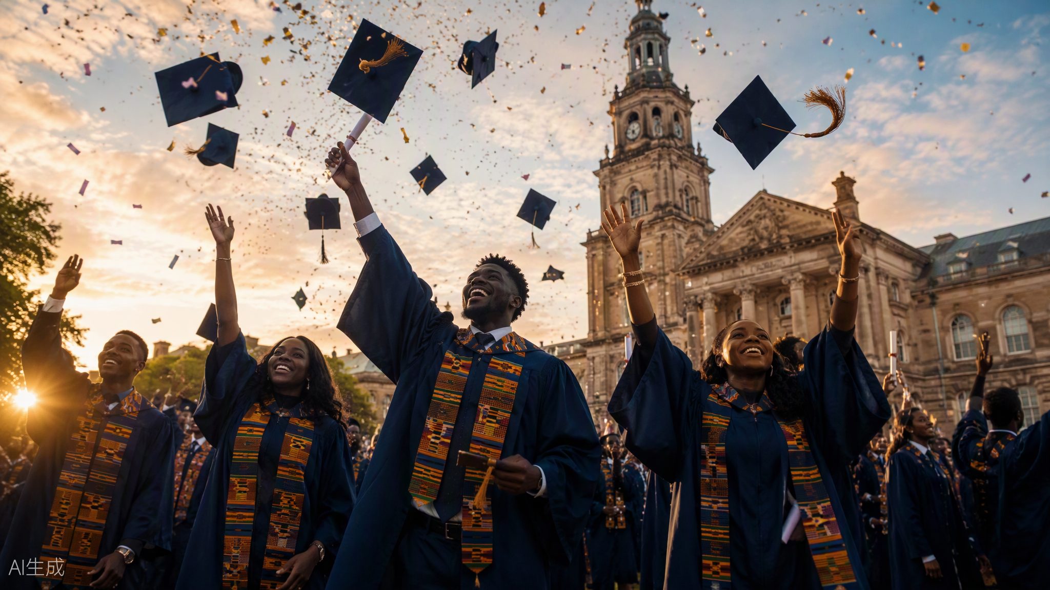 Graduates celebrating on a university campus